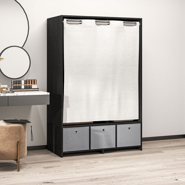HOMCOM Armadio penderie armadio di archiviazione con asta tende 3 nicchie e 3 cassetti in tessuto rimovibili 105 x 48 x 160 cm