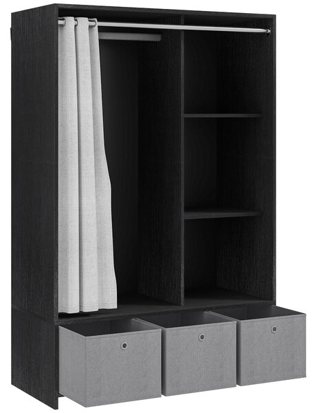HOMCOM Armadio penderie armadio di archiviazione con asta tende 3 nicchie e 3 cassetti in tessuto rimovibili 105 x 48 x 160 cm