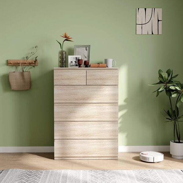 HOMCOM Comò 6 cassetti mobile da archiviazione senza maniglie design minimalista 80 x 39 x 115 cm legno naturale