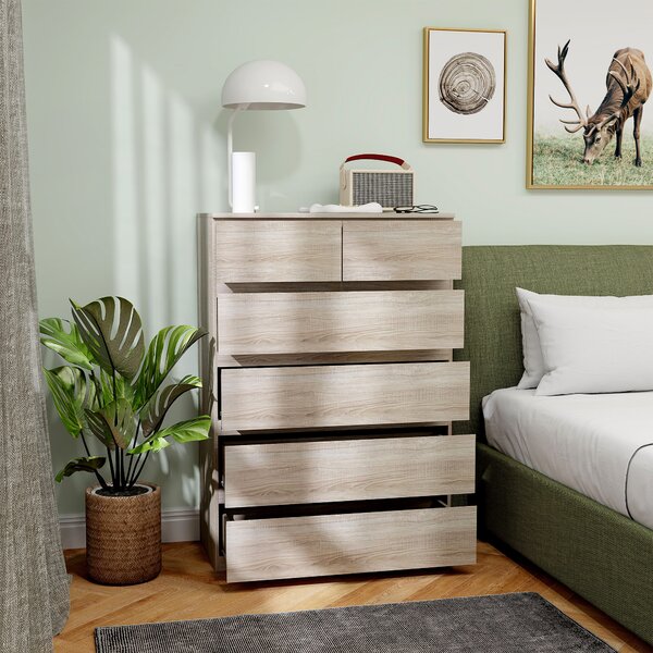 HOMCOM Comò 6 cassetti mobile da archiviazione senza maniglie design minimalista 80 x 39 x 115 cm legno naturale