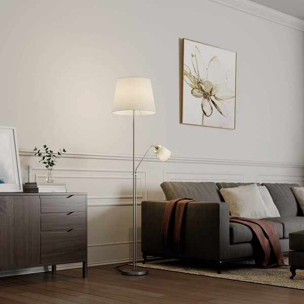 Lampada da terra Nantwin Lindby, Bianco / Opale, Soggiorno / Sala da pranzo, Tessuto / Stoffa / Seta, Moderno, Lampada da terra