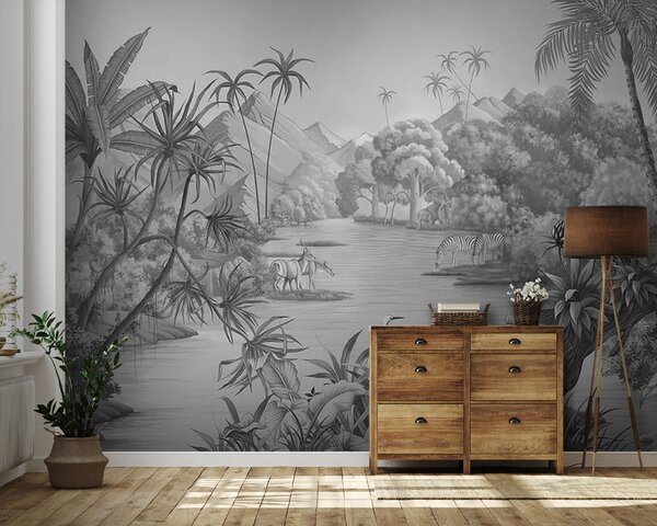 Carta da parati Tropici in bianco e nero, Carta da parati Foresta, Carta da parati Giungla, u59040 : Uwalls.it