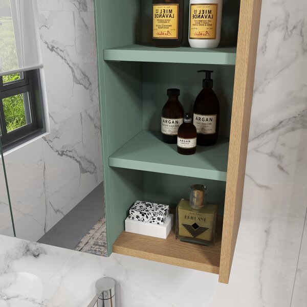Kleankin Set di mobili da bagno con mensole regolabili 2 cassetti design scandinavo verde