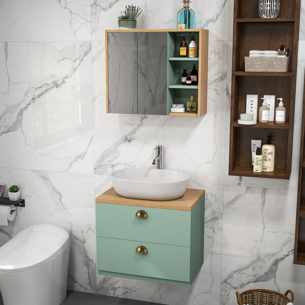 Kleankin Set di mobili da bagno con mensole regolabili 2 cassetti design scandinavo verde