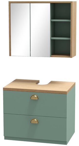 Kleankin Set di mobili da bagno con mensole regolabili 2 cassetti design scandinavo verde