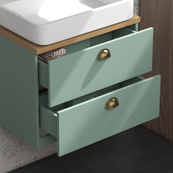 Kleankin Set di mobili da bagno con mensole regolabili 2 cassetti design scandinavo verde