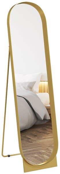 HOMCOM Specchio da Terra Moderno con Telaio in Metallo Autoportante o da Parete, 40x150 cm, Oro | Aosom Italy