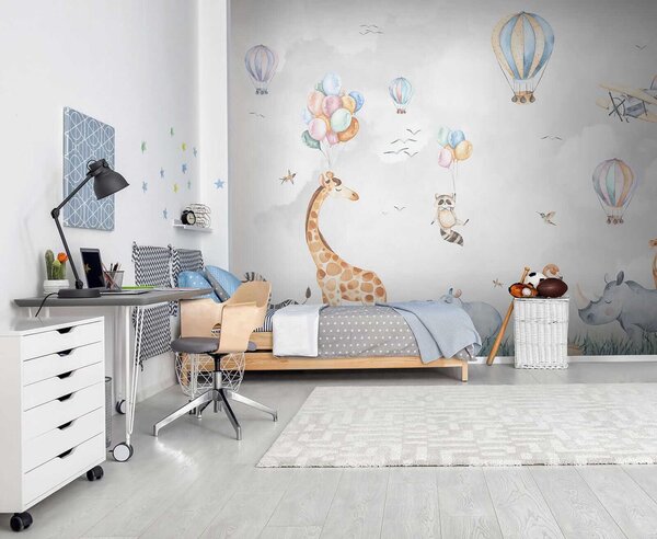Carta da parati Murale di animali e palloncini, Carta da parati per Bambini, Carta da parati popolare, u59757 - Tapeko.it