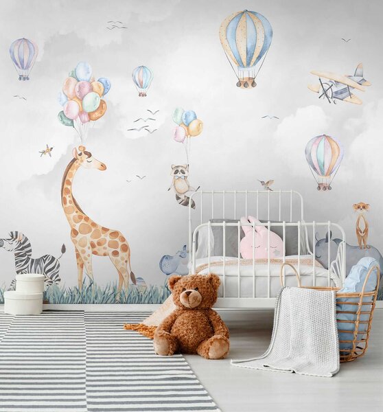 Carta da parati Murale di animali e palloncini, Carta da parati per Bambini, Carta da parati popolare, u59757 - Tapeko.it