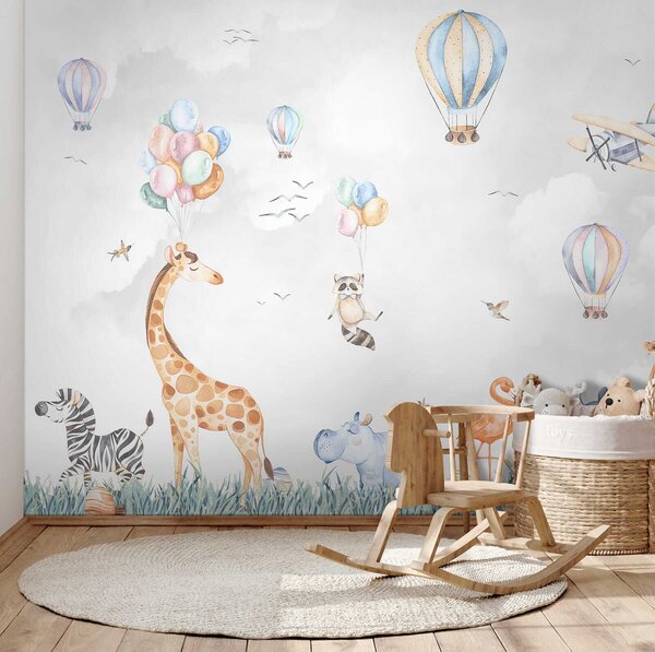 Carta da parati Murale di animali e palloncini, Carta da parati per Bambini, Carta da parati popolare, u59757 - Tapeko.it