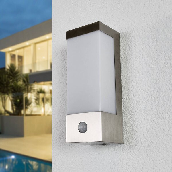 Lindby applique da esterni LED Severina, 25 cm, sensore, acciaio Severina, Alluminio / Grigio / Zincato, Acciaio Inox, Moderno