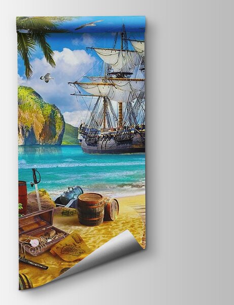 Carta da parati Nave pirata sulla spiaggia, Carta da parati 3d, Carta da parati popolare, u59784v3 - Tapeko.it