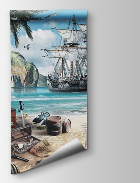 Carta da parati Pittura di una nave su una spiaggia, Carta da parati 3d, Carta da parati popolare, u59784v2 - Tapeko.it