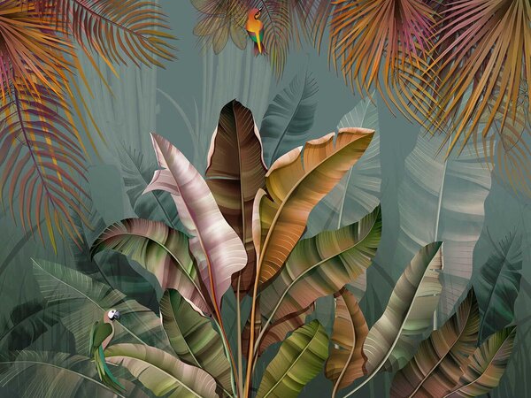 Carta da parati Fogliame tropicale dai colori vivaci, Carta da parati Natura, Carta da parati popolare, u59816 - Tapeko.it