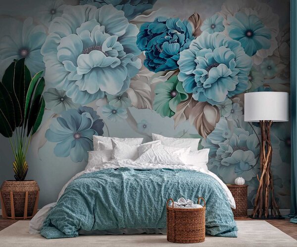 Carta da parati Delicati fiori blu, Carta da parati 3D, Carta da parati Fiori 3D, u59900 : Uwalls.it