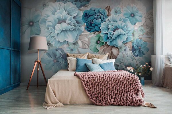 Carta da parati Delicati fiori blu, Carta da parati 3D, Carta da parati Fiori 3D, u59900 : Uwalls.it