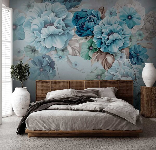 Carta da parati Delicati fiori blu, Carta da parati 3D, Carta da parati Fiori 3D, u59900 : Uwalls.it