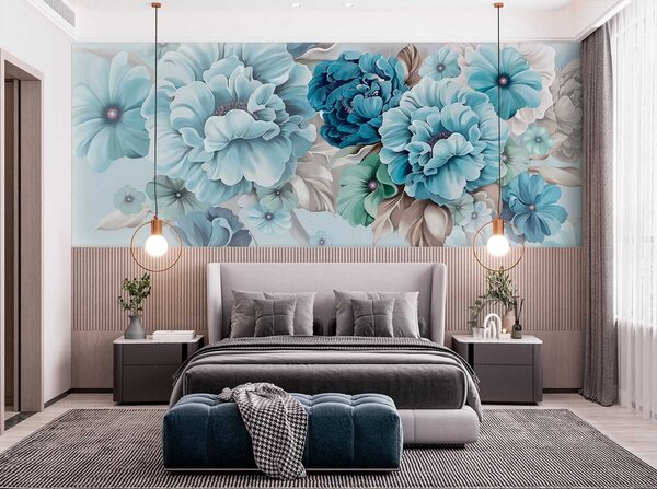 Carta da parati Delicati fiori blu, Carta da parati 3D, Carta da parati Fiori 3D, u59900 : Uwalls.it