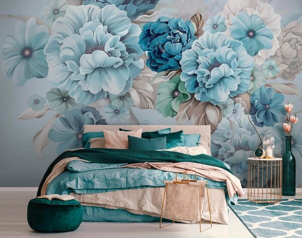 Carta da parati Delicati fiori blu, Carta da parati 3D, Carta da parati Fiori 3D, u59900 : Uwalls.it