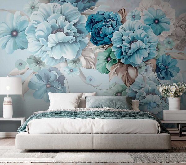 Carta da parati Delicati fiori blu, Carta da parati 3D, Carta da parati Fiori 3D, u59900 : Uwalls.it