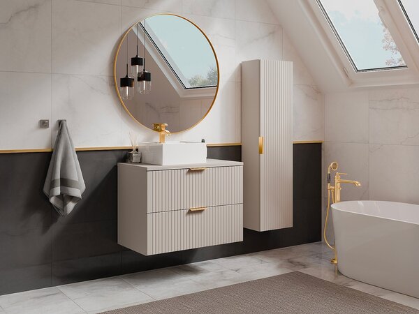 Colonna da bagno sospesa con scanalature H140 cm Beige - ZEVARA