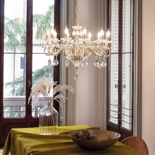 Ideal Lux - Lampadario a sospensione con catena NEGRESCO 10xE14/28W/230V diametro 85 cm oro