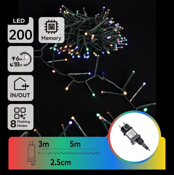 Aigostar - Catena luminosa LED da esterno 200xLED/8 funzioni 8m IP44 multicolore