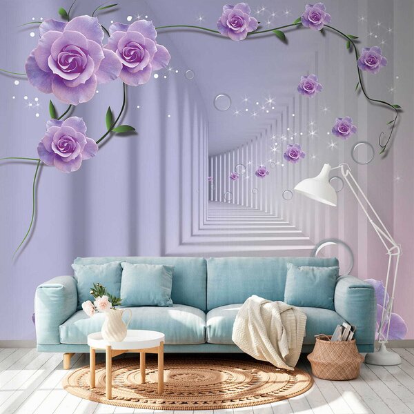 Carta da parati Carta da parati con rose viola e una scala, Carta da parati 3d, Carta da parati popolare, u60194 - Tapeko.it