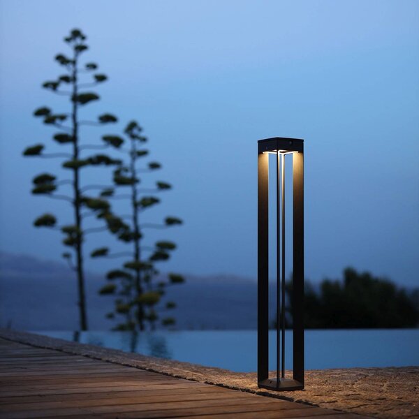 Les Jardins Lampada LED solare Borne a sensore, 90 cm, grigio Borne, dimmerabile, Alluminio / Grigio / Zincato, Alluminio, Lampade solari