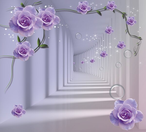 Carta da parati Carta da parati con rose viola e una scala, Carta da parati 3d, Carta da parati popolare, u60194 - Tapeko.it