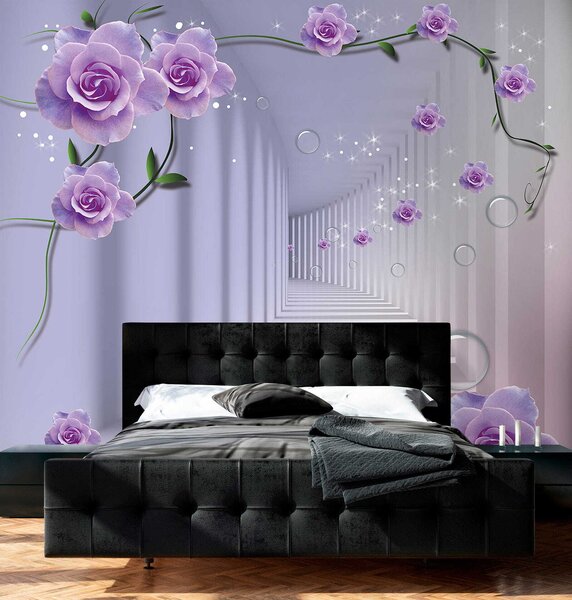 Carta da parati Carta da parati con rose viola e una scala, Carta da parati 3d, Carta da parati popolare, u60194 - Tapeko.it