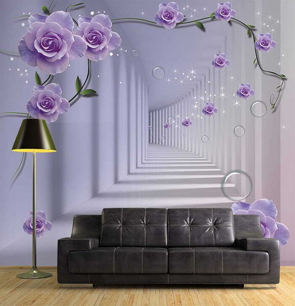Carta da parati Carta da parati con rose viola e una scala, Carta da parati 3d, Carta da parati popolare, u60194 - Tapeko.it