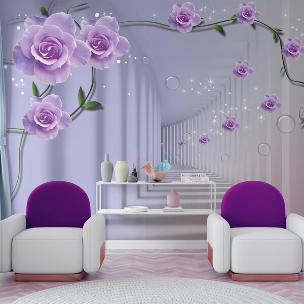 Carta da parati Carta da parati con rose viola e una scala, Carta da parati 3d, Carta da parati popolare, u60194 - Tapeko.it
