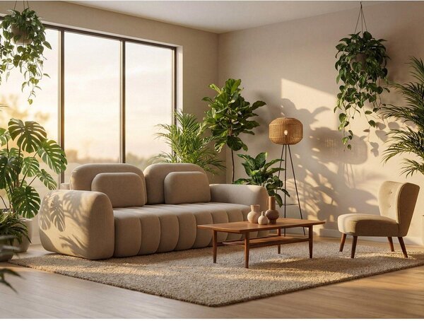 Divano color terracotta allungabile/con contenitore con rivestimento in bouclé 266 cm Pele – Makamii