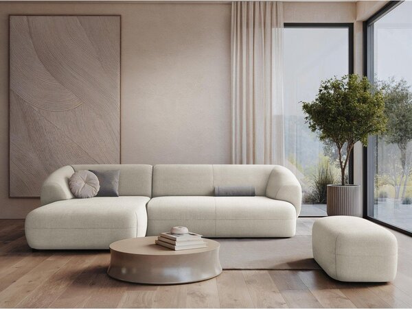 Divano angolare bianco (con penisola a sinistra) con rivestimento in velluto Moana – Makamii