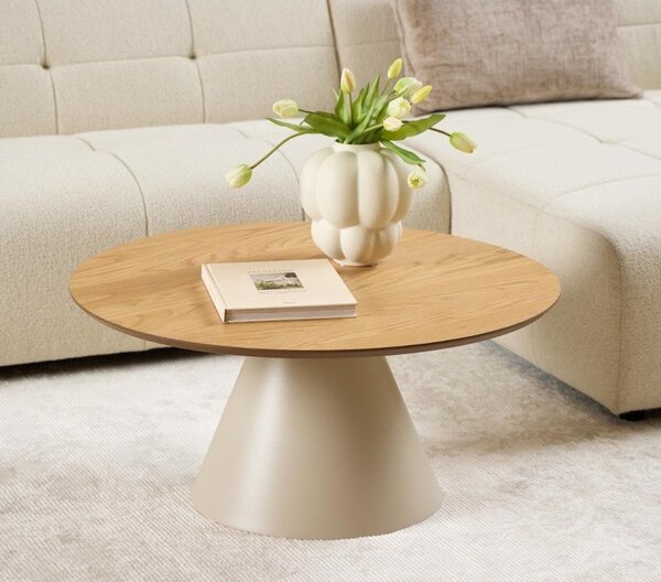 Tavolino rotondo con piano effetto rovere color crema e naturale ø 85 cm Soli - Actona