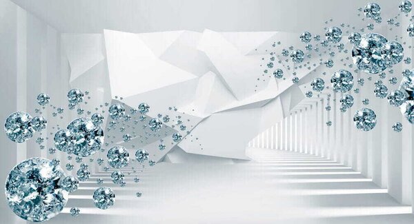 Carta da parati Stanza bianca con diamanti e parete bianca, Carta da parati 3d fiori, Carta da parati popolare, u60340 - Tapeko.it