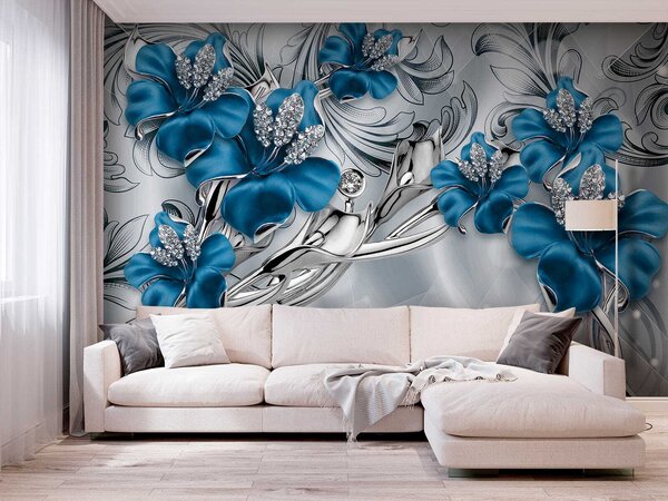 Carta da parati Fiori azzurri, Carta da parati 3D, Carta da parati Fiori 3D, u60405 : Uwalls.it