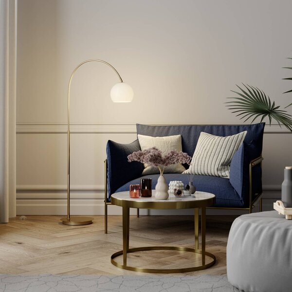 Lampada ad arco Cynthia Lindby, Ottone / Oro, Soggiorno / Sala da pranzo, Vetro, Moderno, Lampada da terra
