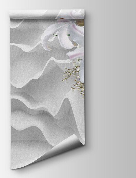 Carta da parati Composizione di fiori bianchi su una superficie bianca, Carta da parati 3d fiori, Carta da parati popolare, u60451 - Tapeko.it