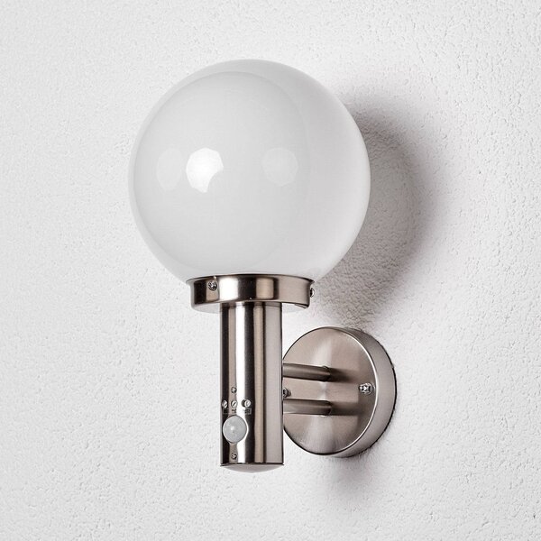 Lindby applique da esterno Nada, acciaio inox, vetro, sensore, E27 Nada, Alluminio / Grigio / Zincato, Acciaio Inox, Moderno
