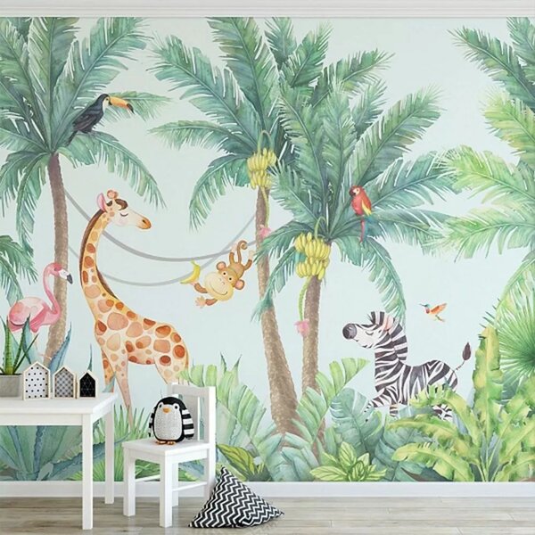 Carta da parati Giraffa e zebra nella giungla, Carta da parati per Bambini, Carta da parati popolare, u62123 - Tapeko.it