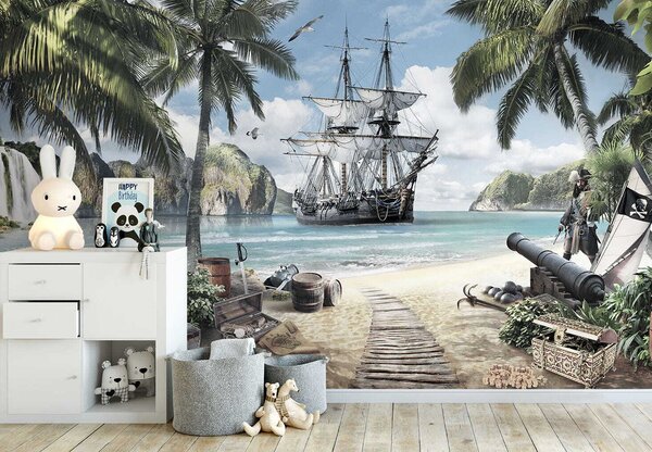 Carta da parati Nave pirata sulla spiaggia, Carta da parati design, Carta da parati popolare, u62419 - Tapeko.it