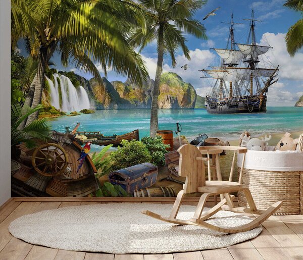 Carta da parati Nave pirata sulla spiaggia, Carta da parati design, Carta da parati popolare, u62419 - Tapeko.it