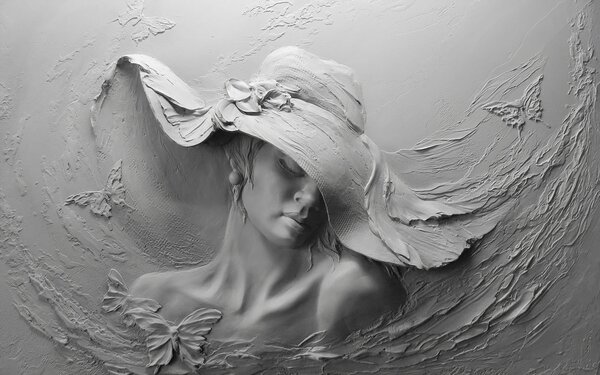 Carta da parati Scultura di donna con cappello, Carta da parati 3d, Carta da parati popolare, u62592 - Tapeko.it