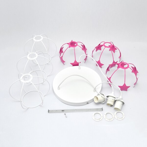 Lampadario a sospensione per bambini STARS 3xE27/15W/230V rosa/bianco