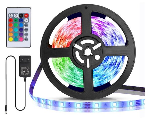 Aigostar - Striscia LED RGB dimmerabile 5 m, 24 W, 12 V/230 V, IP65 + telecomando
