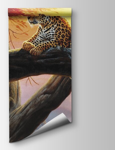 Carta da parati Leopardo sdraiato sul ramo di un albero, Carta da parati animali, Carta da parati popolare, u62925 - Tapeko.it