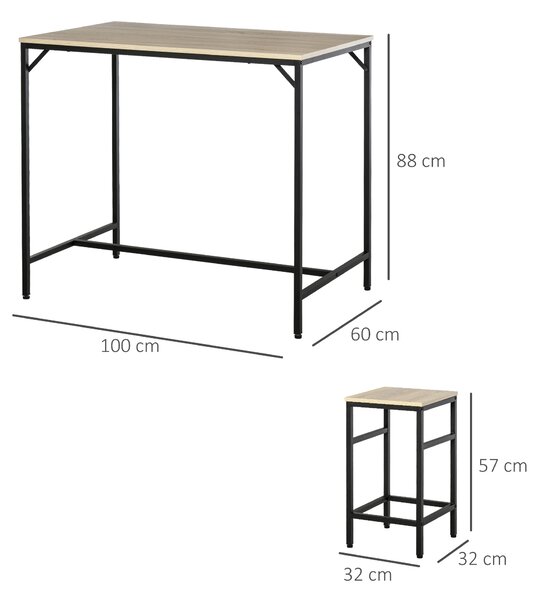 HOMCOM Set Tavolo Alto con 4 Sgabelli Stile Industriale in Metallo e Legno, Arredamento Moderno Soggiorno e Cucina, Marrone, Rovere Chiaro|Aosom Italy