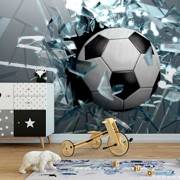Carta da parati Palla da calcio che sfonda il vetro, Carta da parati per Bambini, Carta da parati popolare, u64581 - Tapeko.it